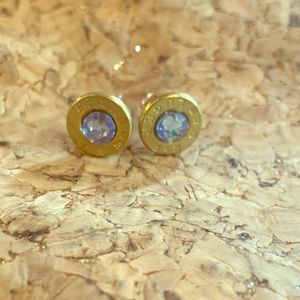 Bullet post earrings with blue Swarovski crystals